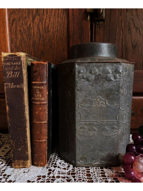 Unbranded Other - Antique Tea Tin Canister, Early 1900s Metal Storage Box, Rustic European Farmhou